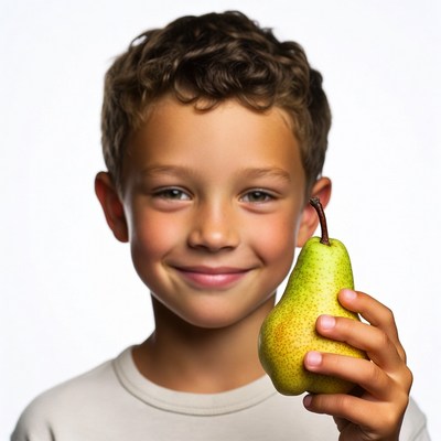 Boy holding green pear