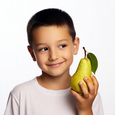 Boy holding green pear