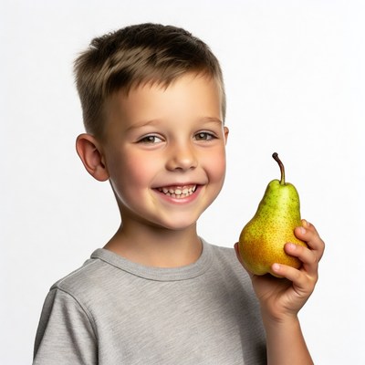 Boy holding green pear