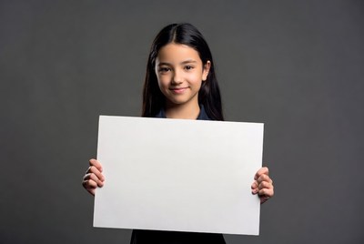 Asian girl holding blank sign