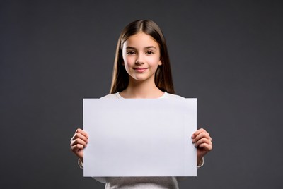 Girl holding blank white sign