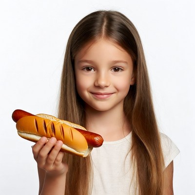 Girl holding hot dog