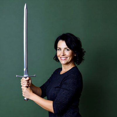 Woman holding silver sword