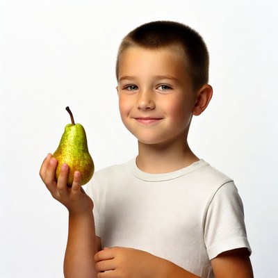 Boy holding green pear