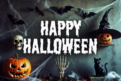 Happy Halloween with Pumpkins and Bats