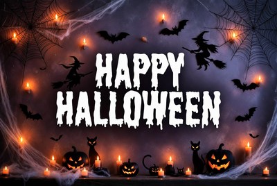 Happy Halloween with Pumpkins and Bats