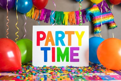 Party Time Sign with Balloons