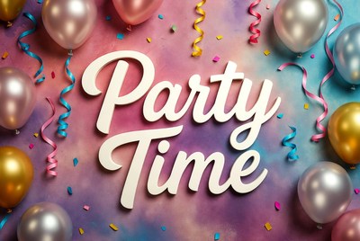 Party Time Text with Balloons