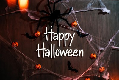 Happy Halloween with Pumpkins and Spiderwebs