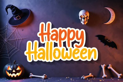 Happy Halloween with Witch Hat Skull