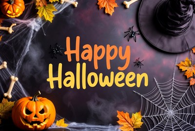 Happy Halloween with Pumpkin and Witch Hat