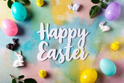 Happy Easter with Eggs and Bunnies