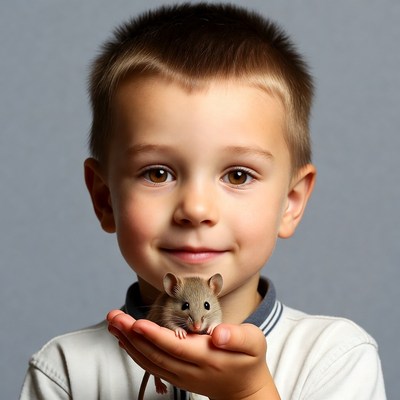 Boy holding cute mouse