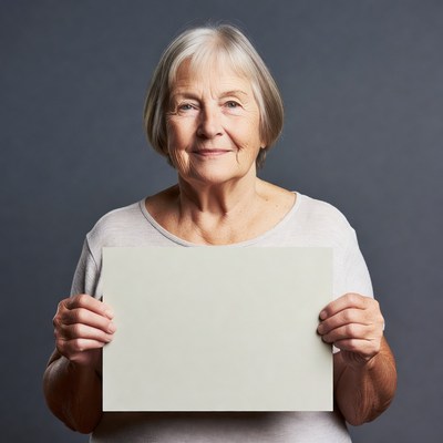 Elderly woman holding blank sign