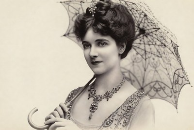 Vintage woman holding lace umbrella