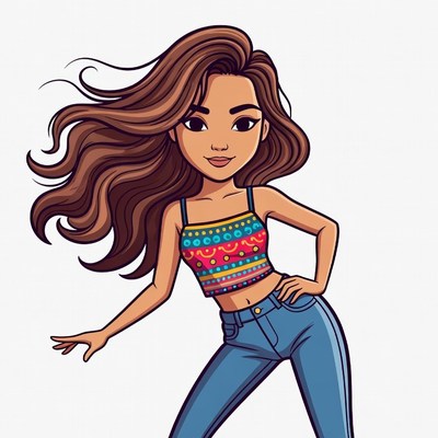 Cartoon Asian girl posing confidently