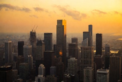 New York City skyline at sunset