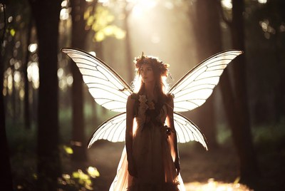 Fairy woman with wings in forest