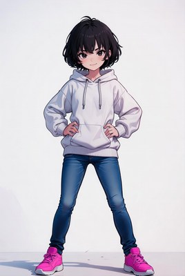 Anime girl in hoodie and jeans