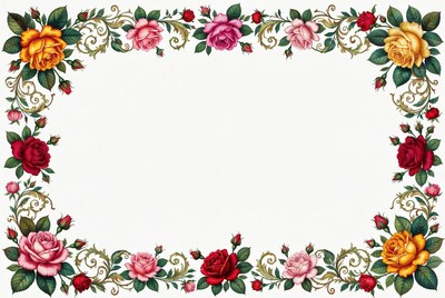 Ornate multicolored rose flower border