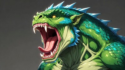 Roaring Green Lizard Monster