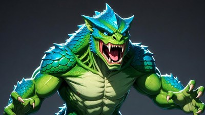Roaring Green Lizard Monster