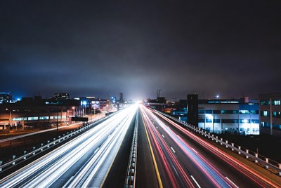 Night Highway Traffic Light Trails