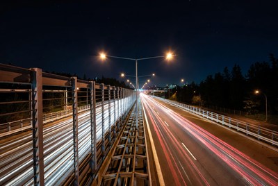 Highway at Night with Light Trails