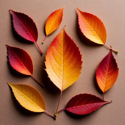 Autumn Leaves on Brown Background