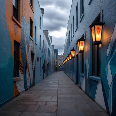 Graffiti alley with lanterns