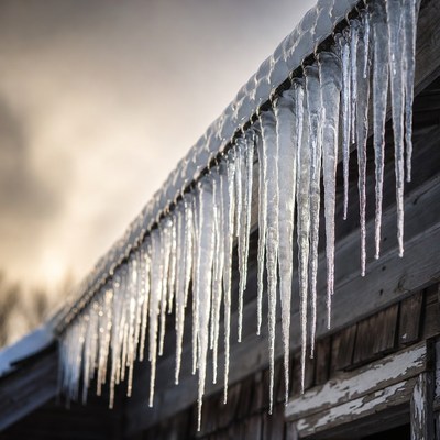 Icicles Hanging from Wooden Roof