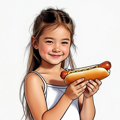 Asian girl holding hot dog