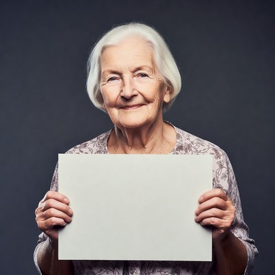 Elderly woman holding blank sign