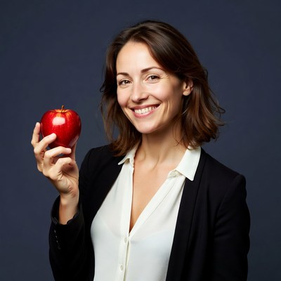 Woman holding red apple