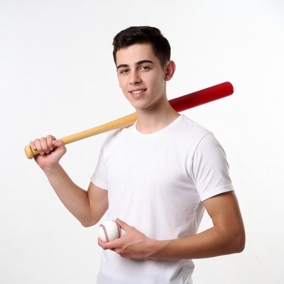 Boy holding baseball bat and ball