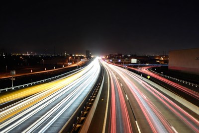 Highway Traffic Light Trails at Night