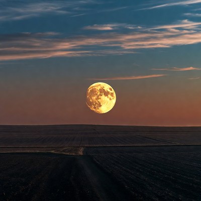 Full Moon Rising Over Fields