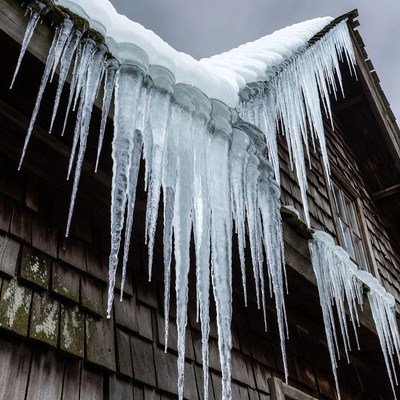 Icicles Hanging from Wooden Roof