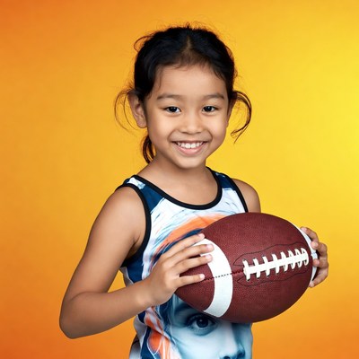 Asian girl holding football