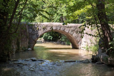 Stone arch bridge over river