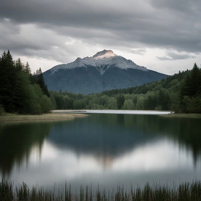 Mountain reflected in alpine lake