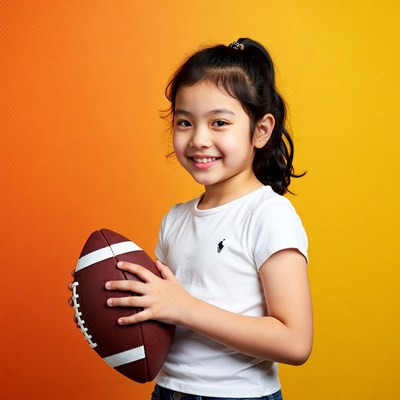 Asian girl holding football
