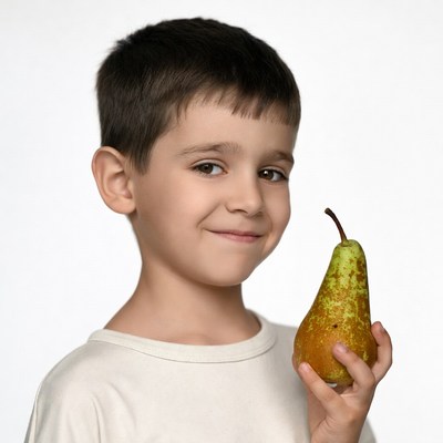 Boy holding green pear