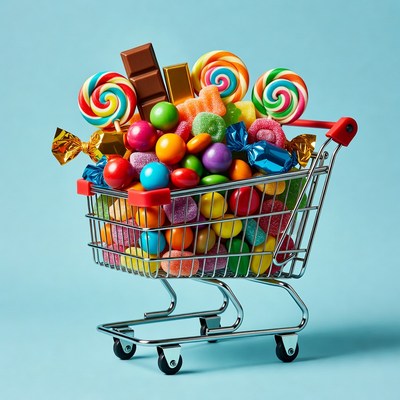 Shopping Cart Overflowing with Candy