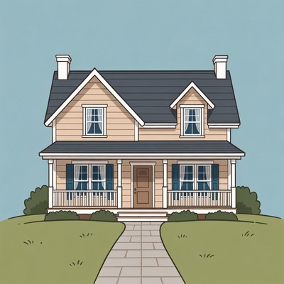Cartoon House with Porch and Path