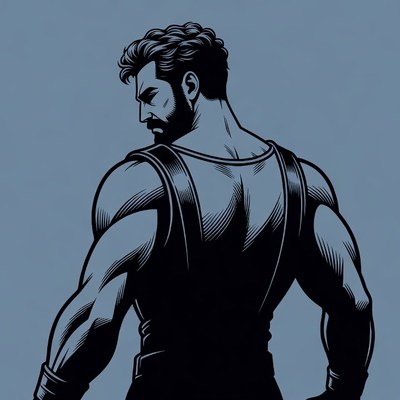 Muscular man in tank top back view