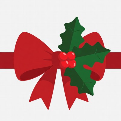 Red Christmas Bow with Holly
