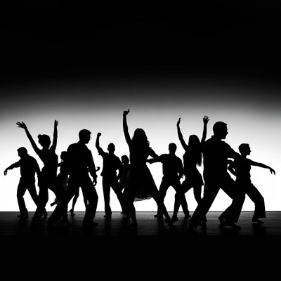 Silhouettes of people dancing on stage