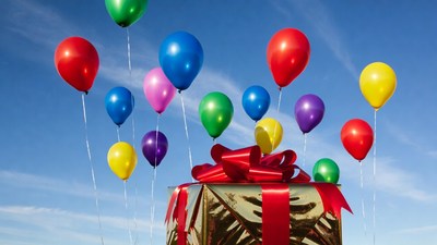 Colorful Balloons Over Gift Box