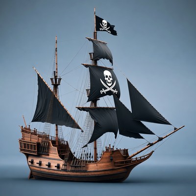 Pirate Ship with Jolly Roger Flag
